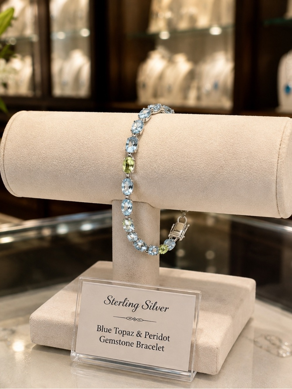 Elegant Sterling Silver Blue and Green Gemstone Bracelet